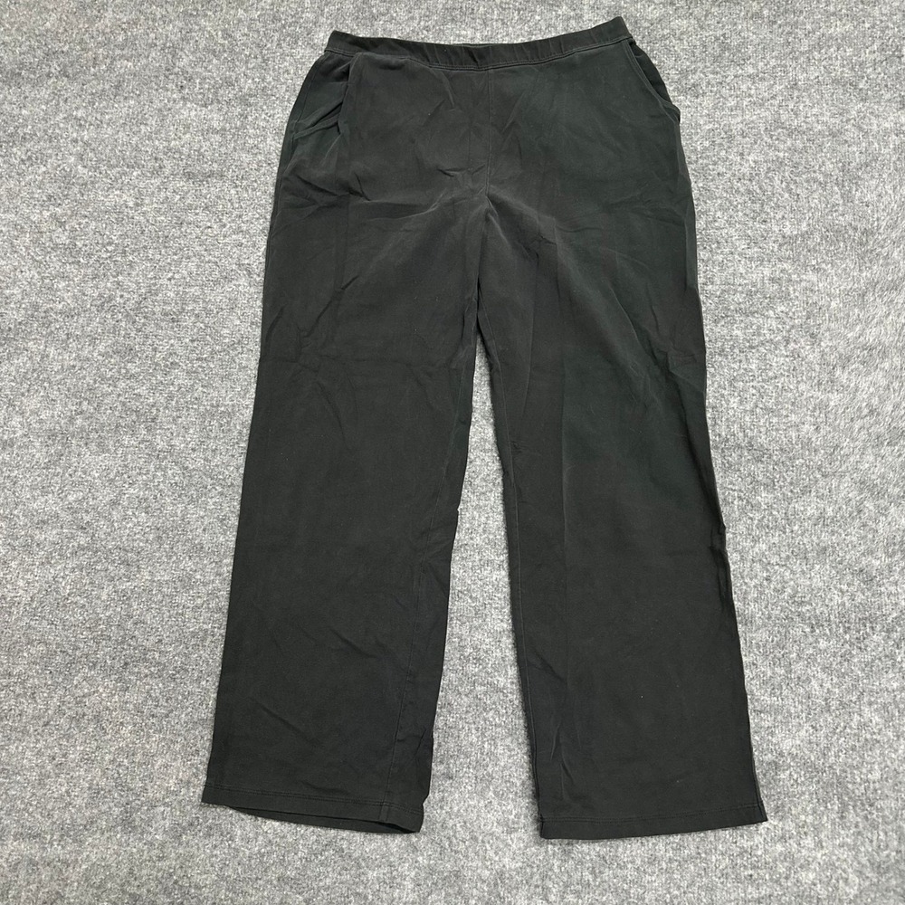 L.L. Bean Pants Womens Size L Pet Black Cotton Stretch Wide Leg Comfort Casual